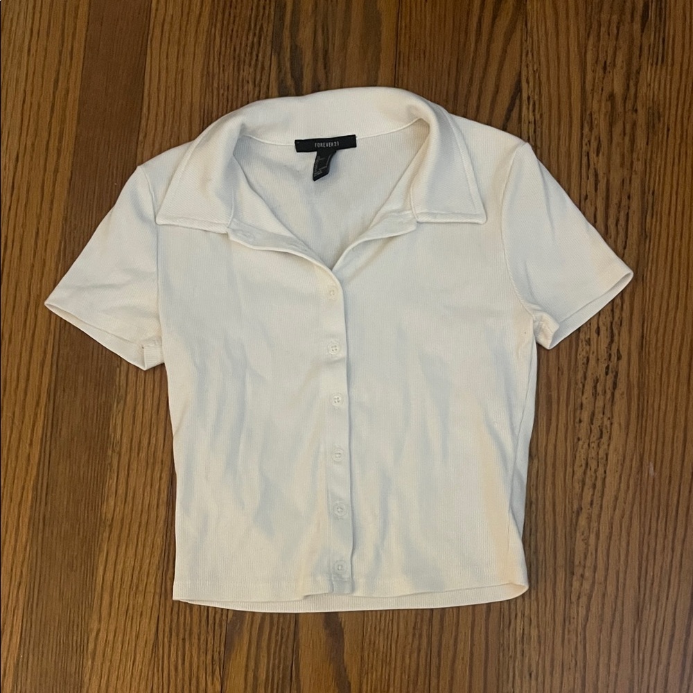 Forever 21 Cream Button Down Collared Shirt